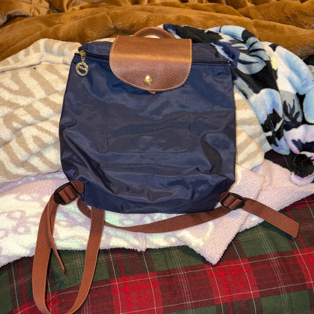 Longchamp Navy and Tan Backpack